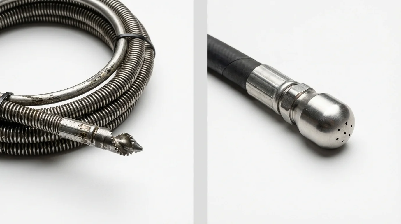 Drain snake cable and hydro jetting nozzle used for drain cleaning in Coeburn, VA