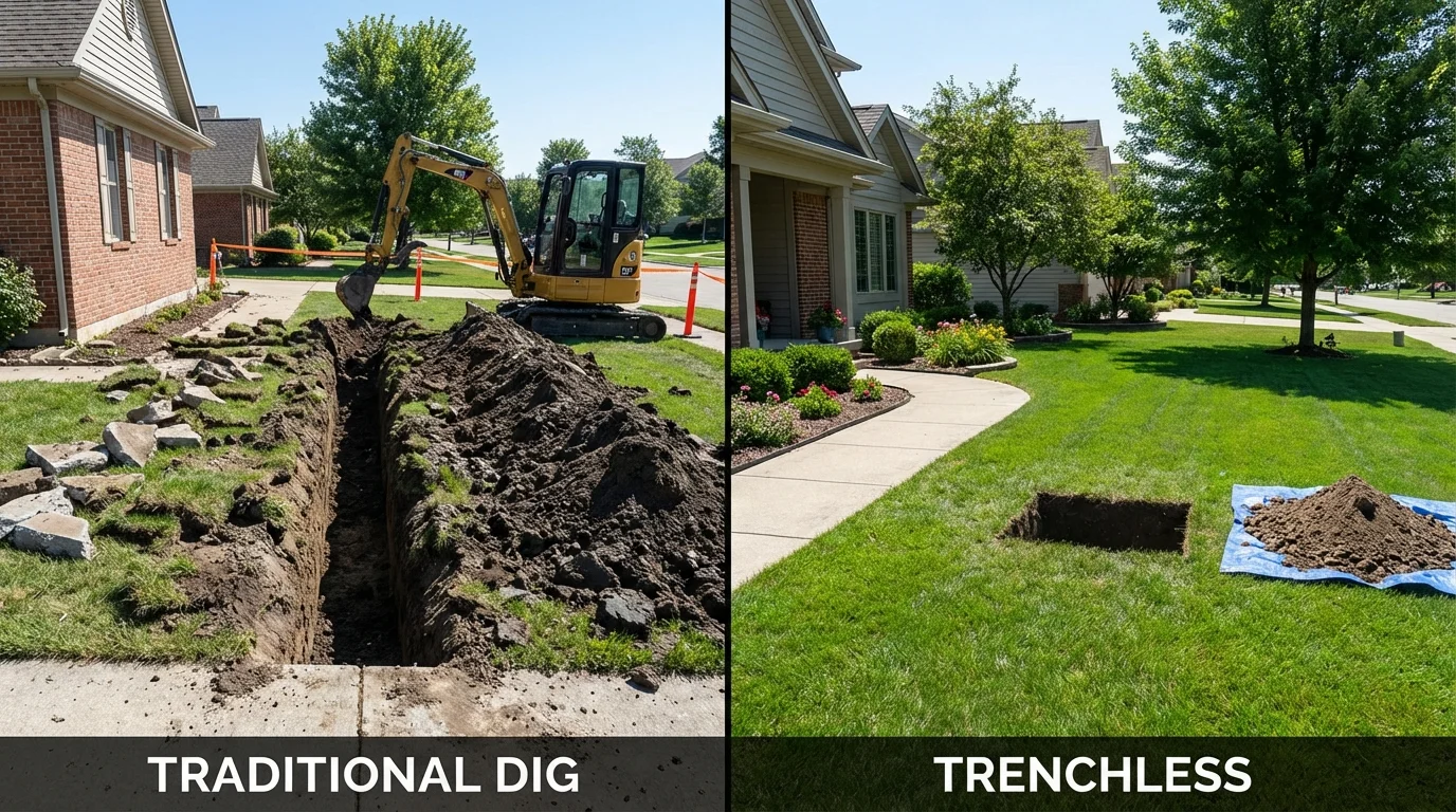 Trenchless sewer repair with minimal yard damage versus traditional excavation in Coeburn, VA